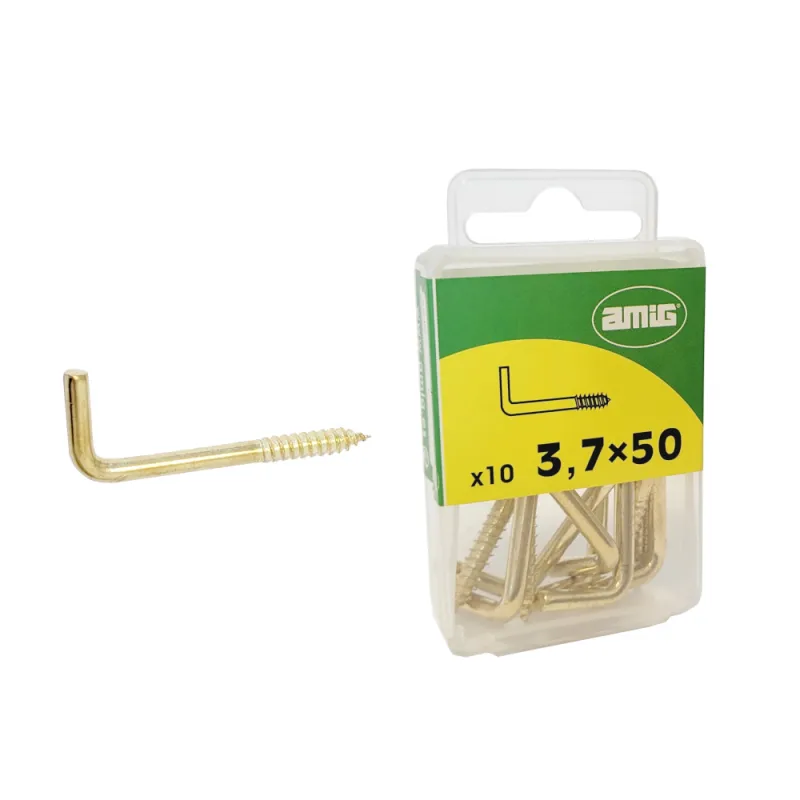Haczyki wkręcane 3,7x50mm mosiądzowane Hak prosty 10szt.