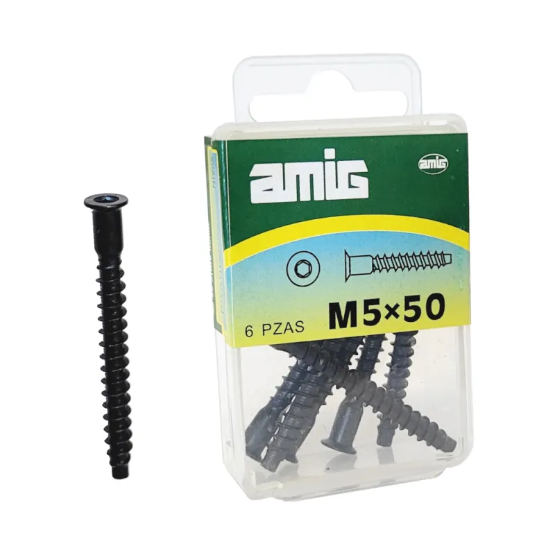 Wkręty meblowe 5x50mm czarne 6szt. imbus konfirmat