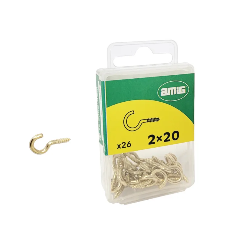 Haczyki półpełne 2x20mm mosiądzowane półoczka wkręcane 26szt.