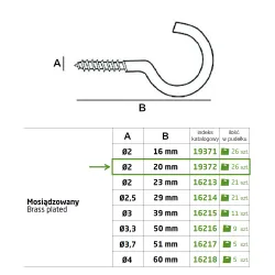 Haczyki półpełne 2x20mm mosiądzowane półoczka wkręcane 26szt.
