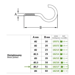 Haczyki półpełne 3,7x51mm mosiądzowanc 5szt.