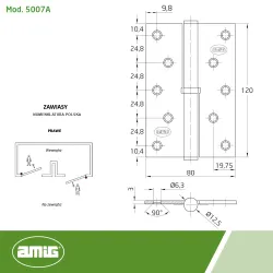 Zawias do drzwi 120x80mm stal chrom połysk rozłączny PRAWY (pl) mod. 5007A
