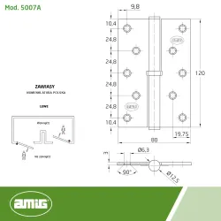 Zawias do drzwi 120x80mm stal chrom połysk rozłączny LEWY (pl) mod. 5007A