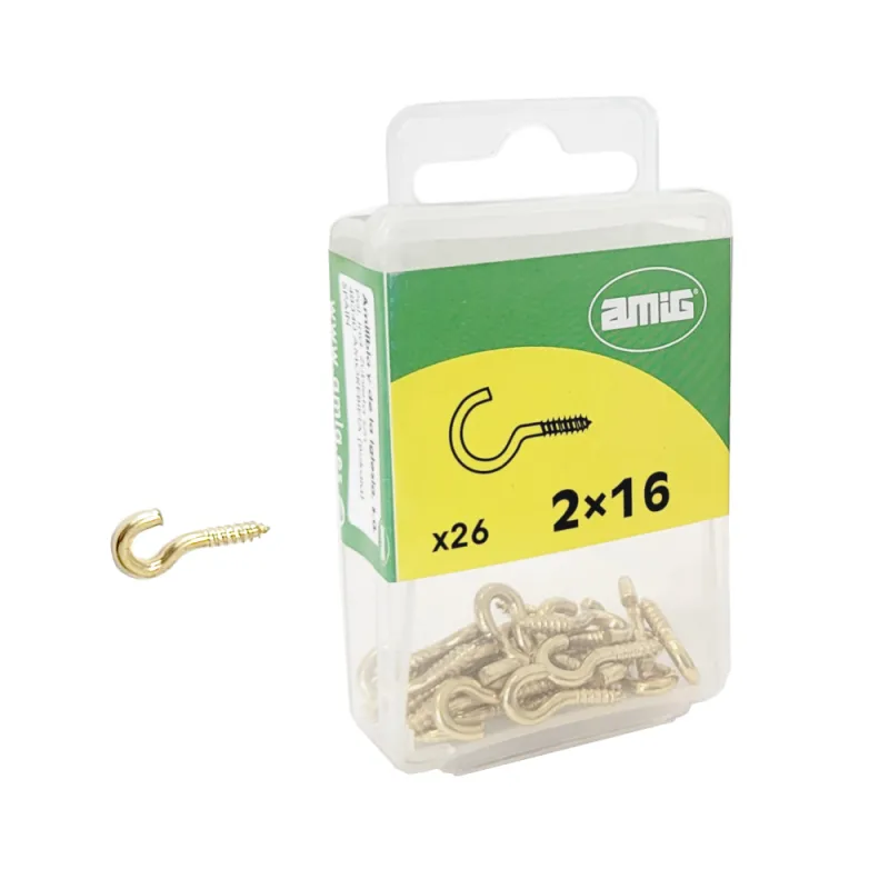 Haczyki półpełne 2x16mm mosiądzowane półoczka wkręcane 26szt.