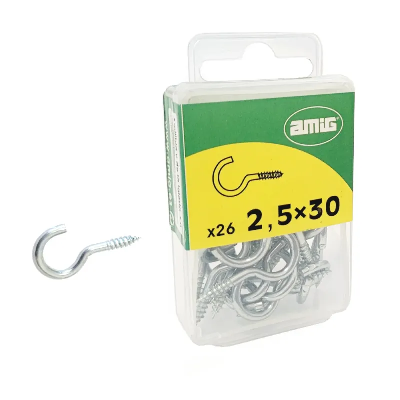 Haczyki półpełne 2,5x30mm cynkowane półoczka wkręcane 26szt.