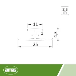 Profil H 25-11x4,3mm dł. 2,5m PCV biały