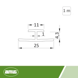 Profil H 25-11x4,3mm dł. 1m PCV biały