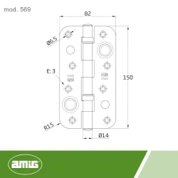 Zawias drzwiowy antywyważeniowy 150x82mm czarny mat łożyska mod. 569