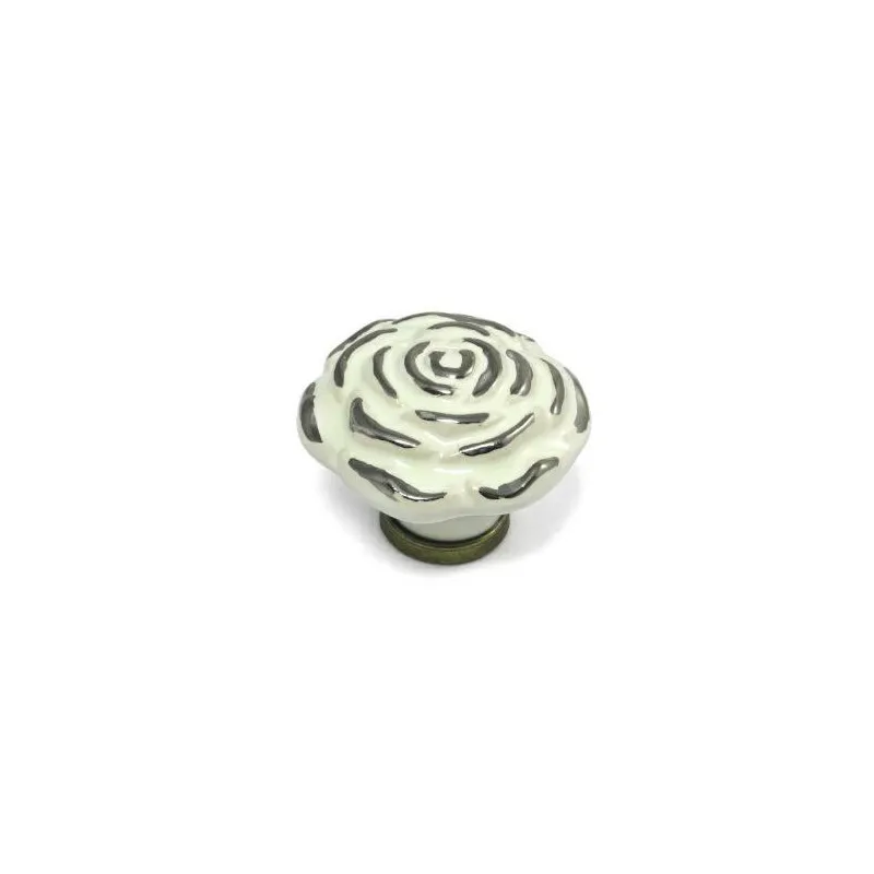 Gałka meblowa ceramiczna Róża 45mm kremowo srebna IT-P41