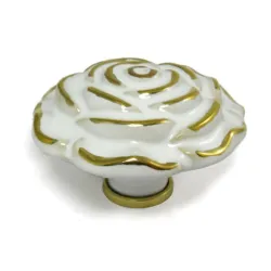 Gałka meblowa ceramiczna Róża 70mm biało złota IT-P40