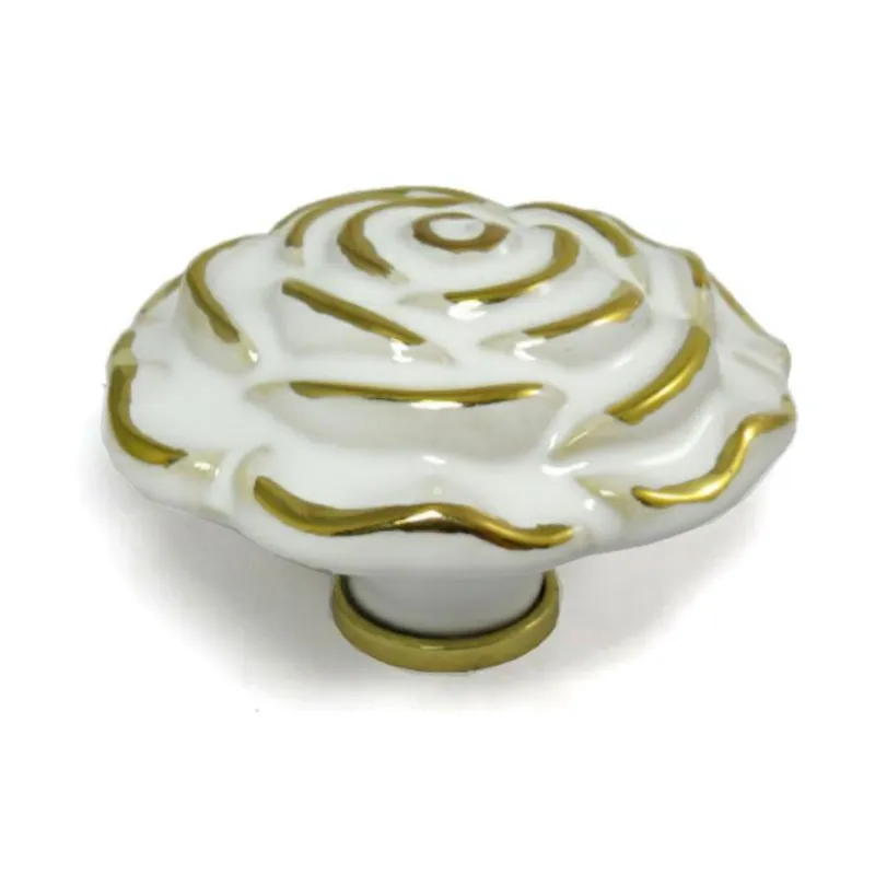 Gałka meblowa ceramiczna Róża 70mm biało złota IT-P40