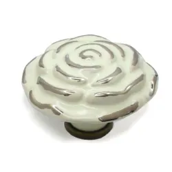 Gałka meblowa ceramiczna Róża 70mm kremowo srebrna IT-P40