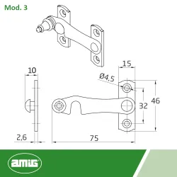 Zamknięcie okna mosiężne 75mm PRAWE mod. 3