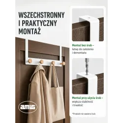 Wieszak na drzwi 4-punktowy biały z drewnianymi haczykami 350x172mm mod. CP43