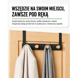 Wieszak na drzwi 4-punktowy czarny z drewnianymi haczykami 350x172mm mod. CP44
