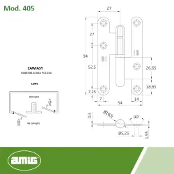 Zawias do drzwi 95x52mm stal biały rozłączny LEWY (pl) mod. 405