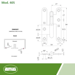 Zawias do drzwi 95x52mm stal biały rozłączny PRAWY (pl) mod. 405