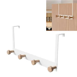 Wieszak na drzwi 4-punktowy biały z drewnianymi haczykami 350x172mm mod. CP43