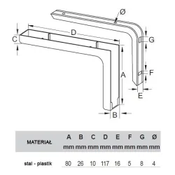 Wspornik półki brąz 80x117mm mod. LEONARDO, 2szt.