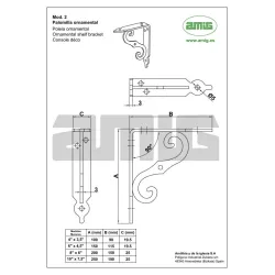 Wspornik półki ornamentalny mosiądz lak. 115x150mm mod.2