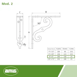 Wspornik półki ornamentalny stalowy biały 150x200mm mod.2