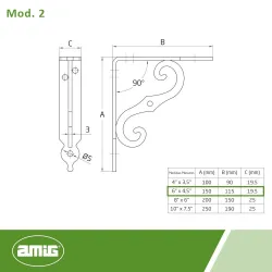 Wspornik półki ornamentalny stal czarny 115x150mm mod.2