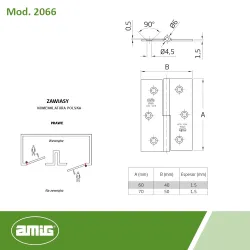 Zawias do drzwi 60x40mm stal nierdzewna INOX rozłączny PRAWY (pl) mod. 2066