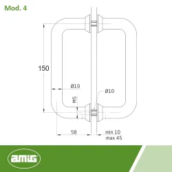 Pochwyt do drzwi szklanych 150mm dwustronny inox mod. 4