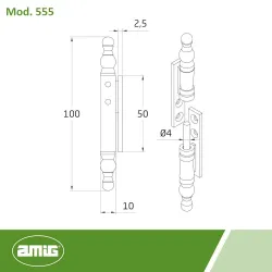Zawias meblowy ozdobny 100x18mm czarny mod. 555