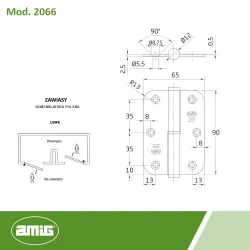 Zawias do drzwi 90x65mm stal mosiądzowany LEWY (pl) mod. 423