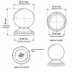 Gałka meblowa 32mm złota kulka z podstawką mod. 60