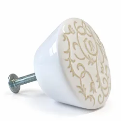 Gałka meblowa ceramiczna Botanic 50mm biało szara motyw kwiatowy IT-P36