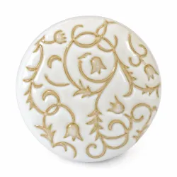 Gałka meblowa ceramiczna Botanic 50mm biało szara motyw kwiatowy IT-P36