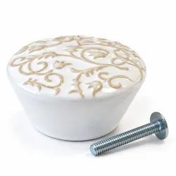 Gałka meblowa ceramiczna Botanic 50mm biało szara motyw kwiatowy IT-P36