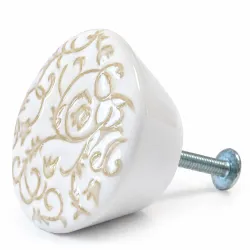 Gałka meblowa ceramiczna Botanic 50mm biało szara motyw kwiatowy IT-P36
