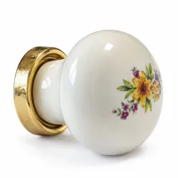 Gałka meblowa ceramiczna 25mm kremowa kwiatowy motyw Giglio Gialo IT-P59