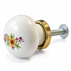 Gałka meblowa ceramiczna 25mm kremowa kwiatowy motyw Giglio Gialo IT-P59