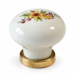 Gałka meblowa ceramiczna 25mm kremowa kwiatowy motyw Giglio Gialo IT-P59