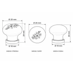 Gałka meblowa ceramiczna 25mm kremowa kwiatowy motyw Giglio Gialo IT-P59