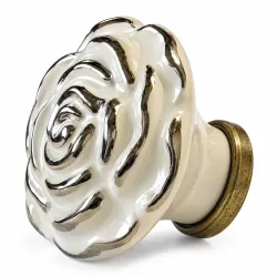 Gałka meblowa ceramiczna Róża 45mm kremowo srebna IT-P41