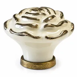 Gałka meblowa ceramiczna Róża 45mm kremowo srebna IT-P41
