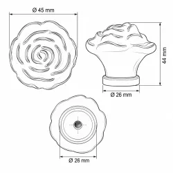 Gałka meblowa ceramiczna Róża 45mm kremowo srebna IT-P41
