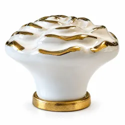 Gałka meblowa ceramiczna Róża 70mm biało złota IT-P40