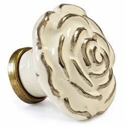 Gałka meblowa ceramiczna Róża 70mm kremowo srebrna IT-P40