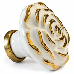 Gałka meblowa ceramiczna Róża 45mm biało złota IT-P41