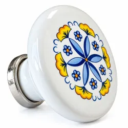 Gałka meblowa ceramiczna 45mm biała malowana kwiaty Decore Floreale IT-P48