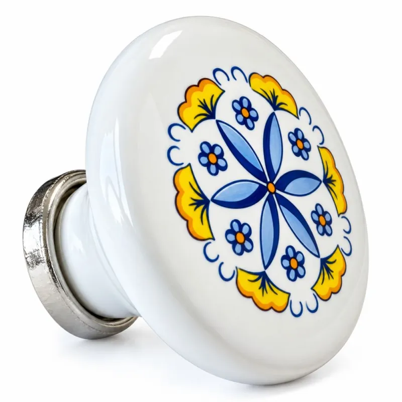 Gałka meblowa ceramiczna 45mm biała malowana kwiaty Decore Floreale IT-P48