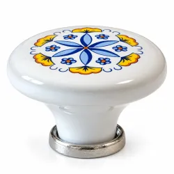 Gałka meblowa ceramiczna 45mm biała malowana kwiaty Decore Floreale IT-P48