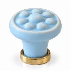 Gałka meblowa ceramiczna 30mm kropki niebiesko złota