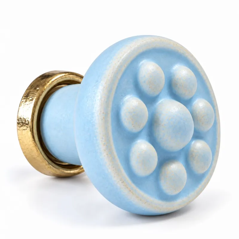 Gałka meblowa ceramiczna 30mm kropki niebiesko złota